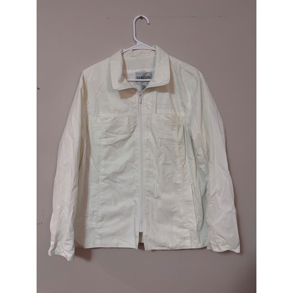 Chico's Jackets & Blazers - Chicos‎ Womens Off White Full Zip Jacket Size 2 Lightweight Utility Pockets